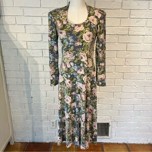 Vintage 80s Ellen Hart Floral Dropped Waist Midi Dress Womens S/M